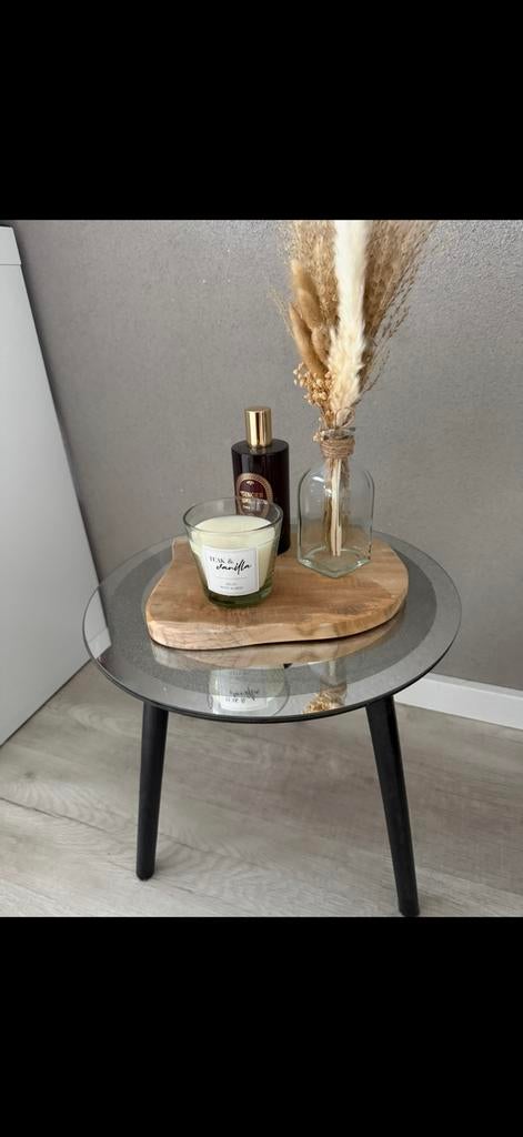 Glazen bijzettafel, Huis en Inrichting, Tafels | Bijzettafels, Minder dan 55 cm, Rond, Ophalen, 45 tot 60 cm