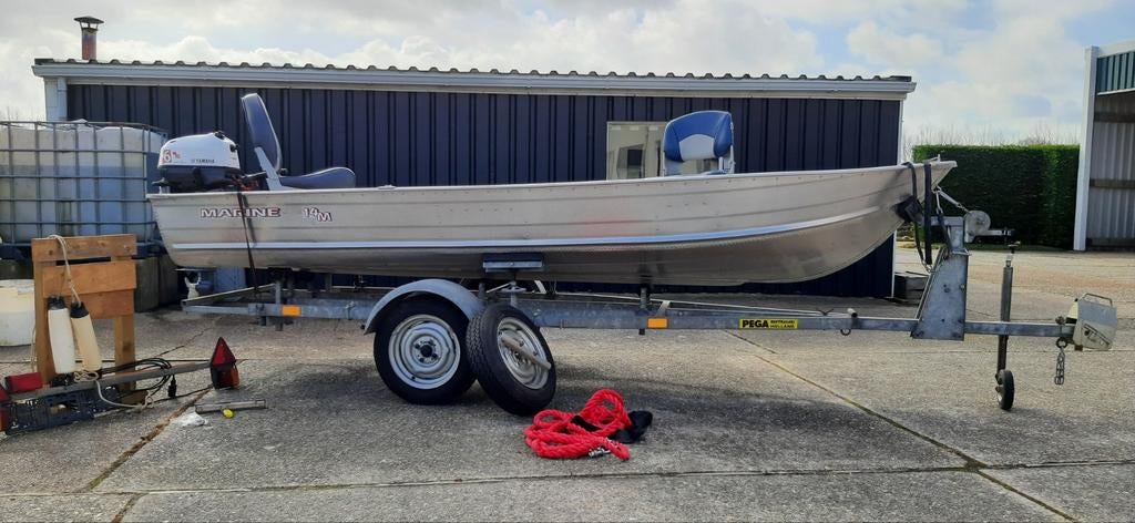 Zeer nette aluminium visboot,trailer en buitenboordmotor, Watersport en Boten, Ophalen, Tot 10 pk, Aluminium, 3 tot 6 meter