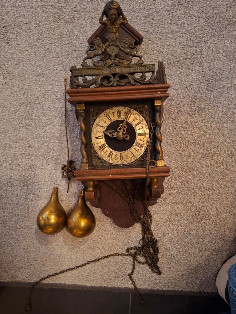 Antieke Wuba wandklok met gewichten zaanse klok, Ophalen of Verzenden