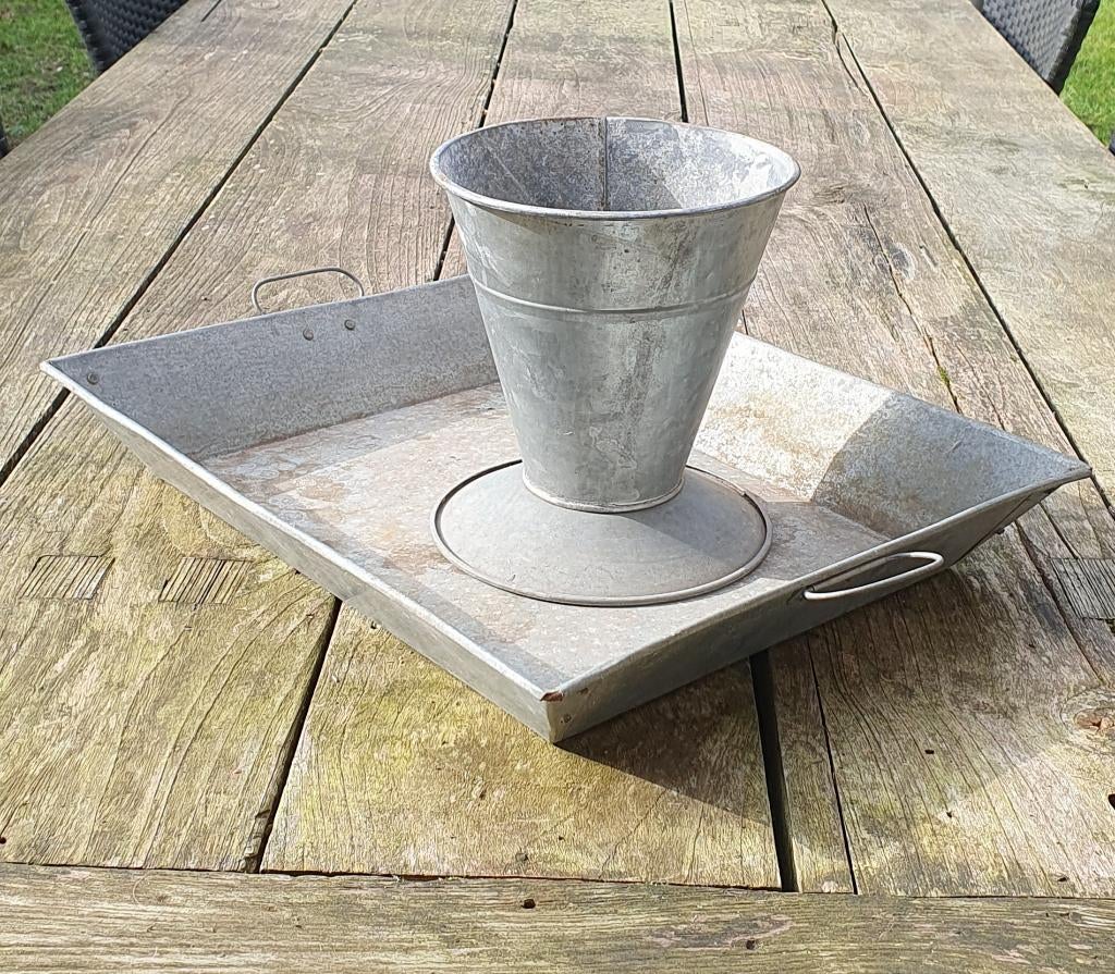 Zinken Vaas en Dienblad, Ophalen, Gebruikt, Minder dan 30 cm, Minder dan 60 cm