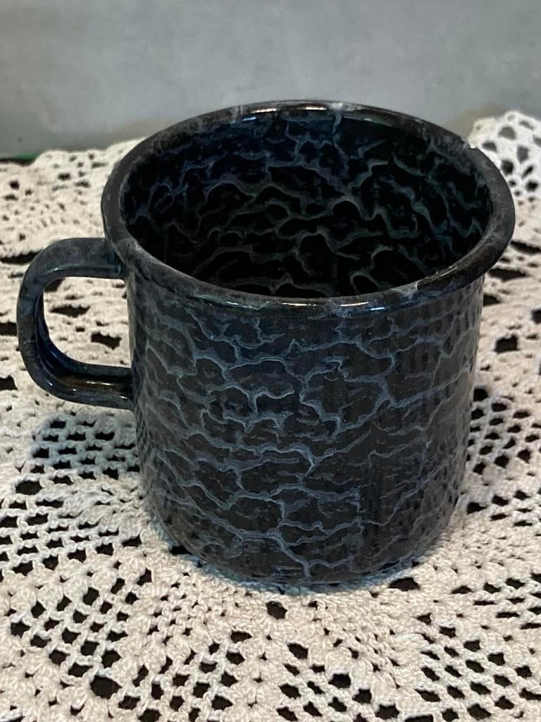 Grijs gewolkte emaille beker (080426c), Ophalen of Verzenden