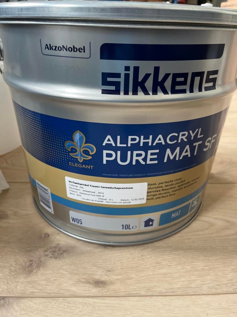 Sikkens Alphacryl Pure Mat SF Verkeerswit 9016 10L, Ophalen, Wit, Nieuw, Verf