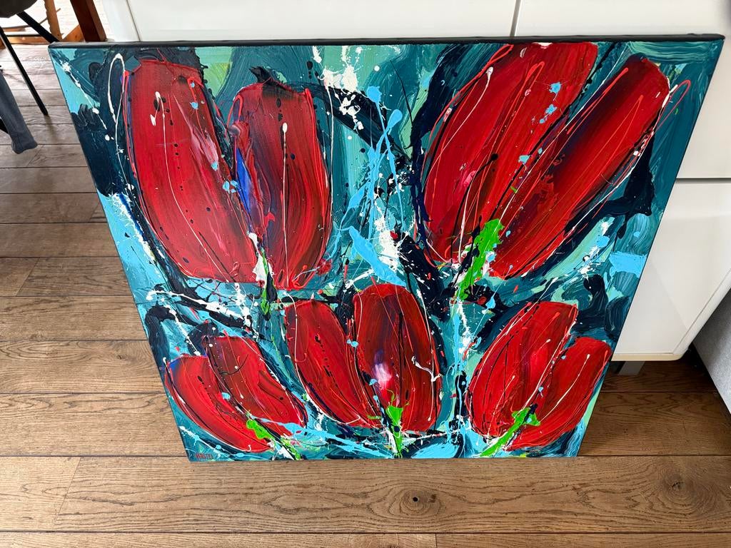 Origineel schilderij Ad van Hassel – Tulpen, Ophalen