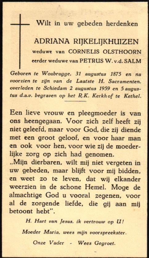 Rijkelijkhuizen Adriana Woubrugge 1875-1959 Kethel, Ophalen of Verzenden