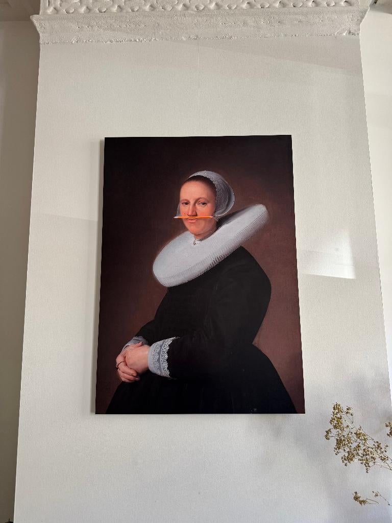 schilderij klassiek portret met een twist, Ophalen, Zo goed als nieuw, Schilderij, 75 cm of meer