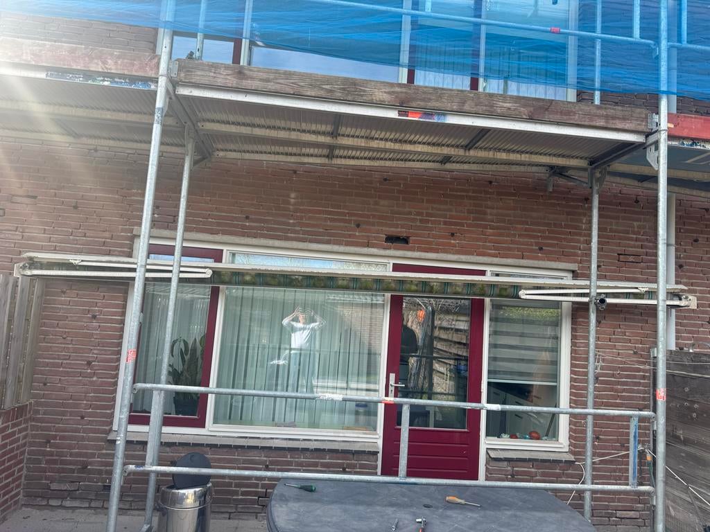 Zonnescherm 550 cm breed, doek moet vervangen, Gebruikt, 450 cm of meer, Elektrisch, Ophalen of Verzenden