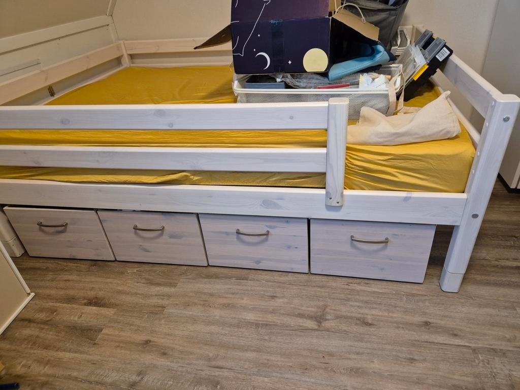 Flexa Classic bed met lades - wit, Gebruikt, 90 cm, Eenpersoons, Wit