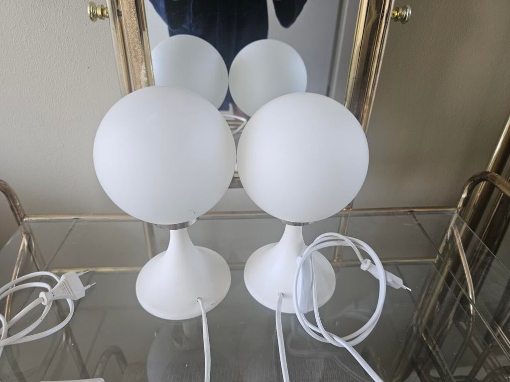 Bauhaus mis-century vintage nachtkast lampjes melkglas, Ophalen of Verzenden