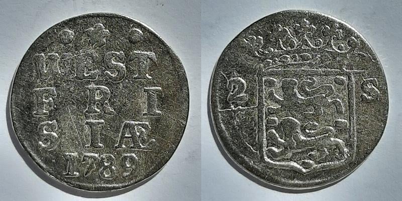 Dubbele wapenstuiver West Frisia 1789, Verzenden, Vóór koninkrijk, 10 cent, Zilver