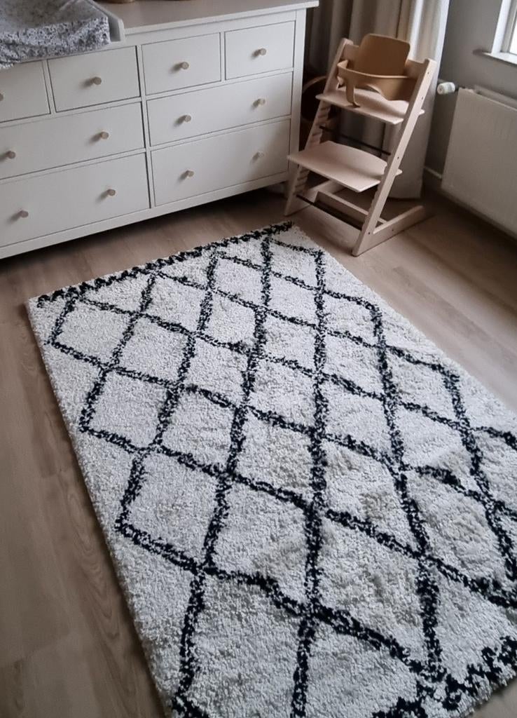 Zwart-wit Karwei vloerkleed, zacht en wollig (120x170), 100 tot 150 cm, Modern, zacht, wollig, Ophalen of Verzenden, Zo goed als nieuw