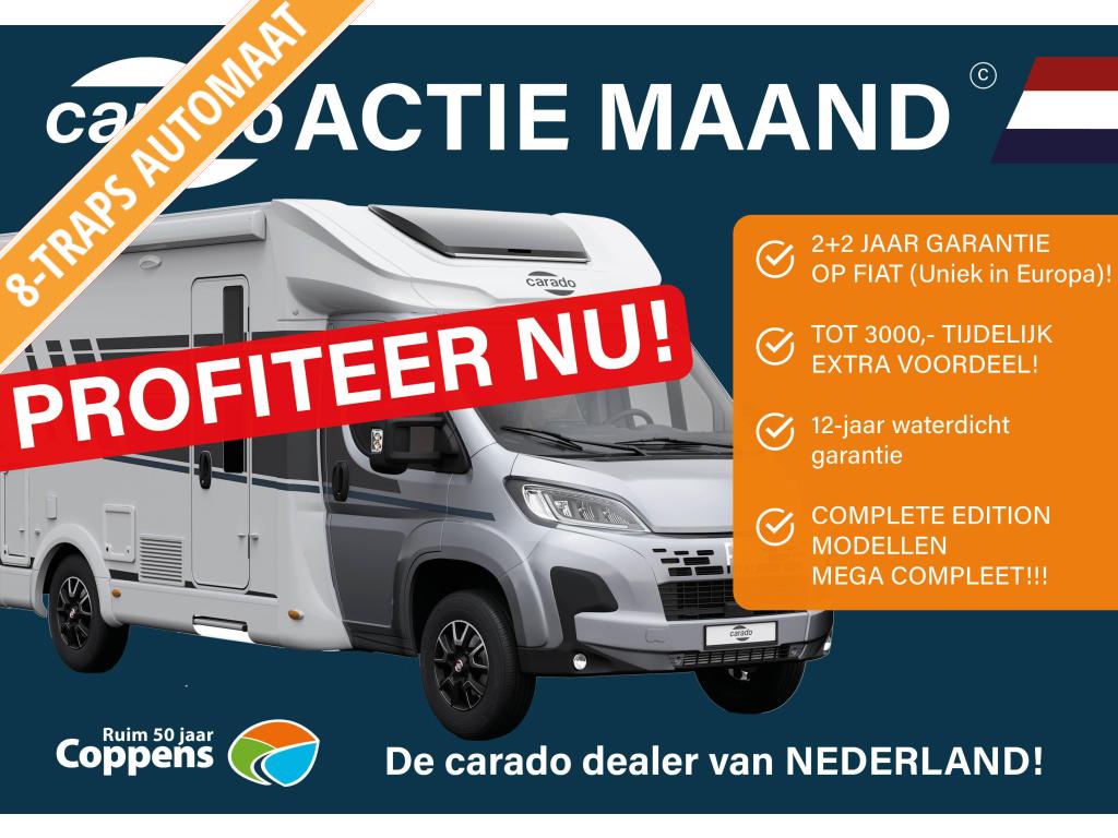 Carado T328 PRO+ AUTOMAAT + ACTIEPRIJS, Caravans en Kamperen, Campers, Automaat, Chemisch toilet, Fiat, Koelkast