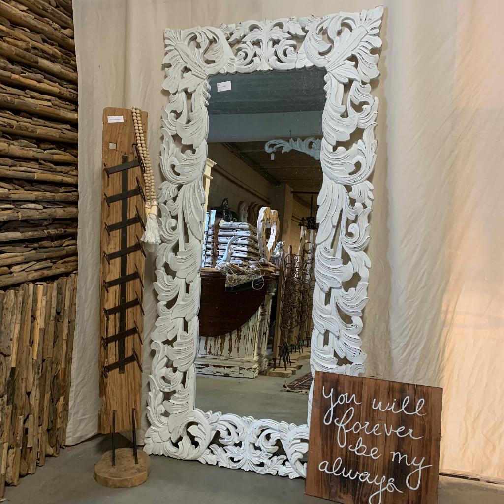 Barok Spiegel - houten lijst - wit - 200 x 100 cm -TTM Wonen, TTM Wonen, Meubels – (Perzische) Tapijten en Woonaccessoires, 200 cm of meer