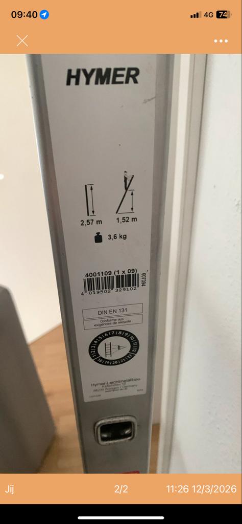 HYMER ladder 2,57 m, Ophalen, Gebruikt, Ladder, 2 tot 4 meter