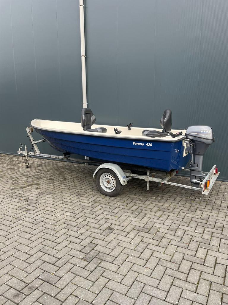 Prachtige verano 420 visboot met yamaha 6 pk en trailer, Watersport en Boten, Tot 10 pk, Ophalen of Verzenden, Zo goed als nieuw