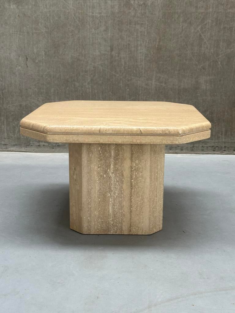 Vintage travertin bijzettafel, Ophalen, 50 tot 100 cm, Rond, X