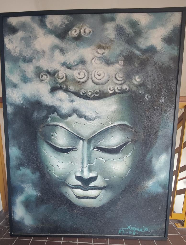 Groot Boeddha schilderij - 145 x 110 cm, Antiek en Kunst, Ophalen