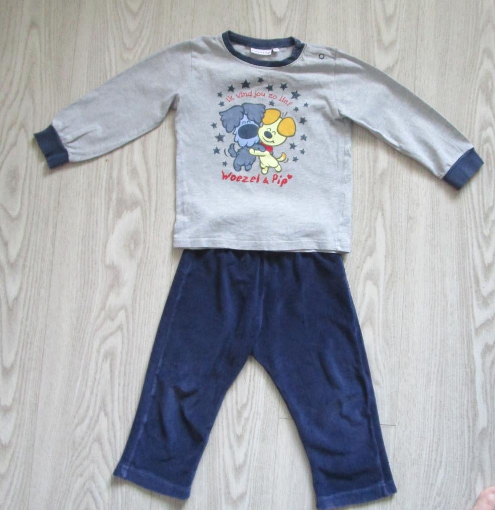Woeezel & Pip Pyjama Set – Grijs/Blauw, Maat 82, Nacht- of Onderkleding, Gebruikt, Ophalen of Verzenden, Prenatal