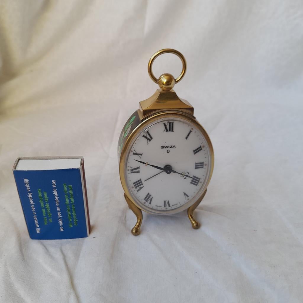 Antieke reiswekker/klok Swiza 8 met stijlbehuizing( 10 cm ), Antiek en Kunst, Antiek | Klokken, Ophalen of Verzenden