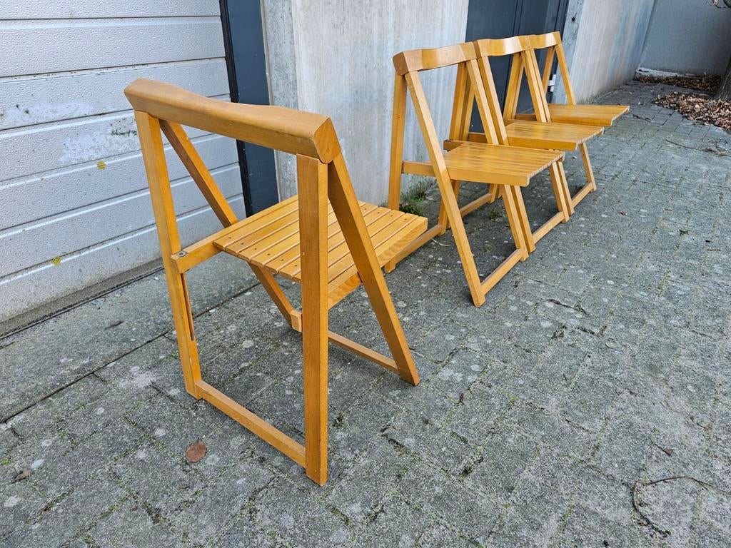 Vintage set (4) klapstoelen beukenhout Aldo jacober jaren 60, Ophalen, Bruin, Zo goed als nieuw, Vier