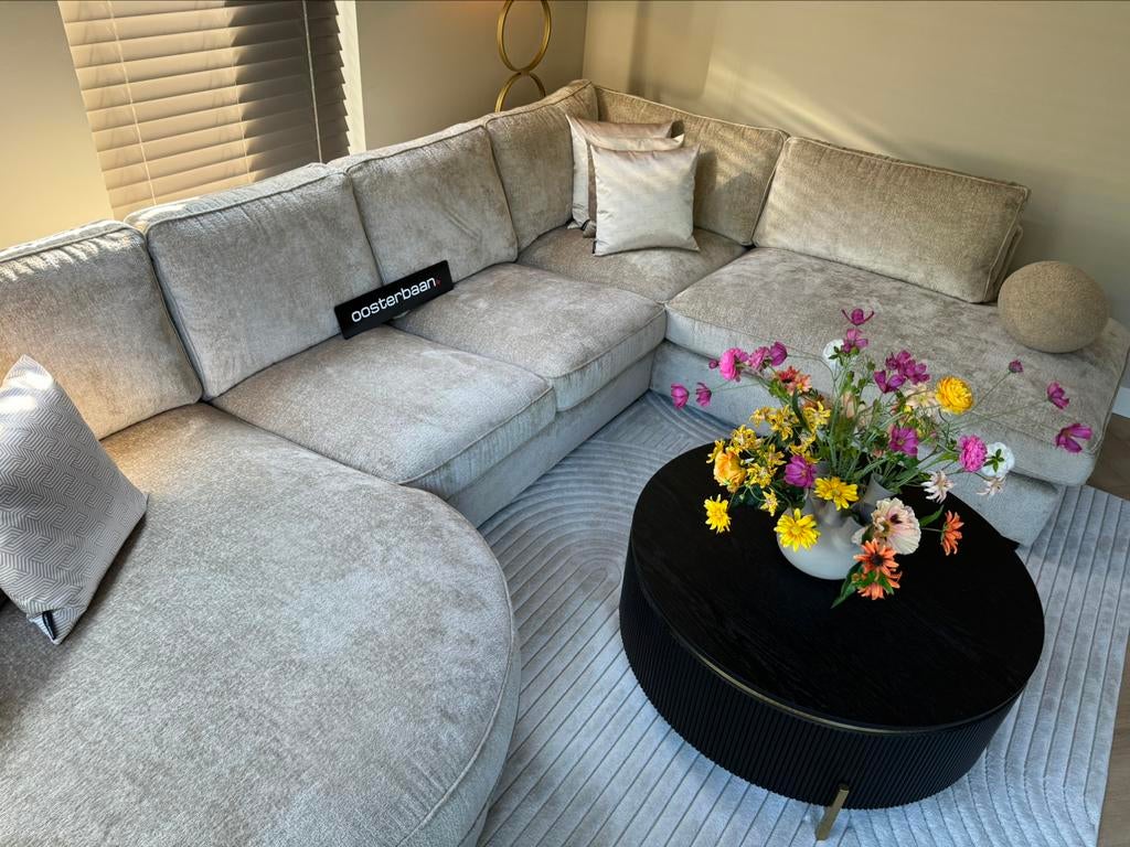 Luxe Velvet Teddy U-Bank Lio 170x365x250cm Beige Sand NIEUW, Info@oosterbaanwonen.nl, Nieuw, Ophalen of Verzenden, Venus 31 8448 CE Heerenveen