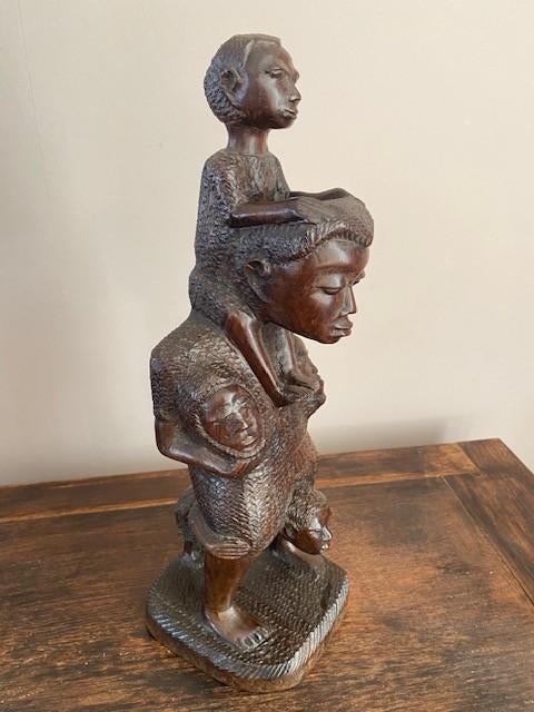 Afrikaans hout gesneden beeld ouder kinderen voorouders 100%, Ophalen of Verzenden