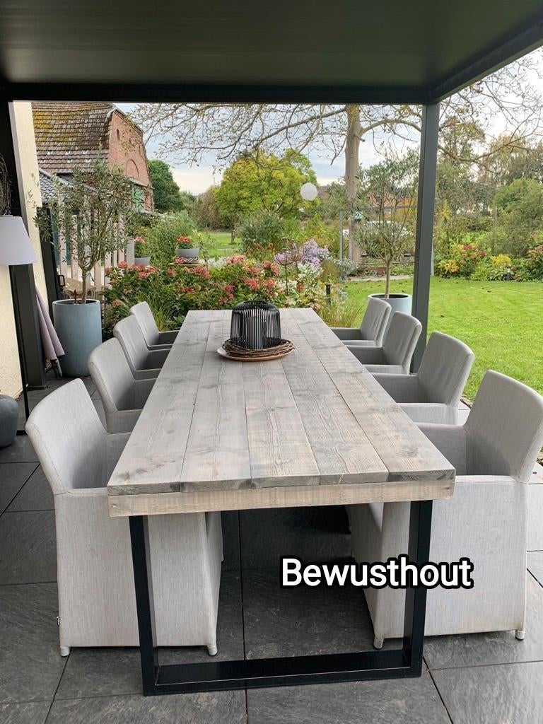ACTIE!! Steigerhouten Tafel met Metaal onderstel., Ophalen of Verzenden, Nieuw, Steigerhout, Eettafel