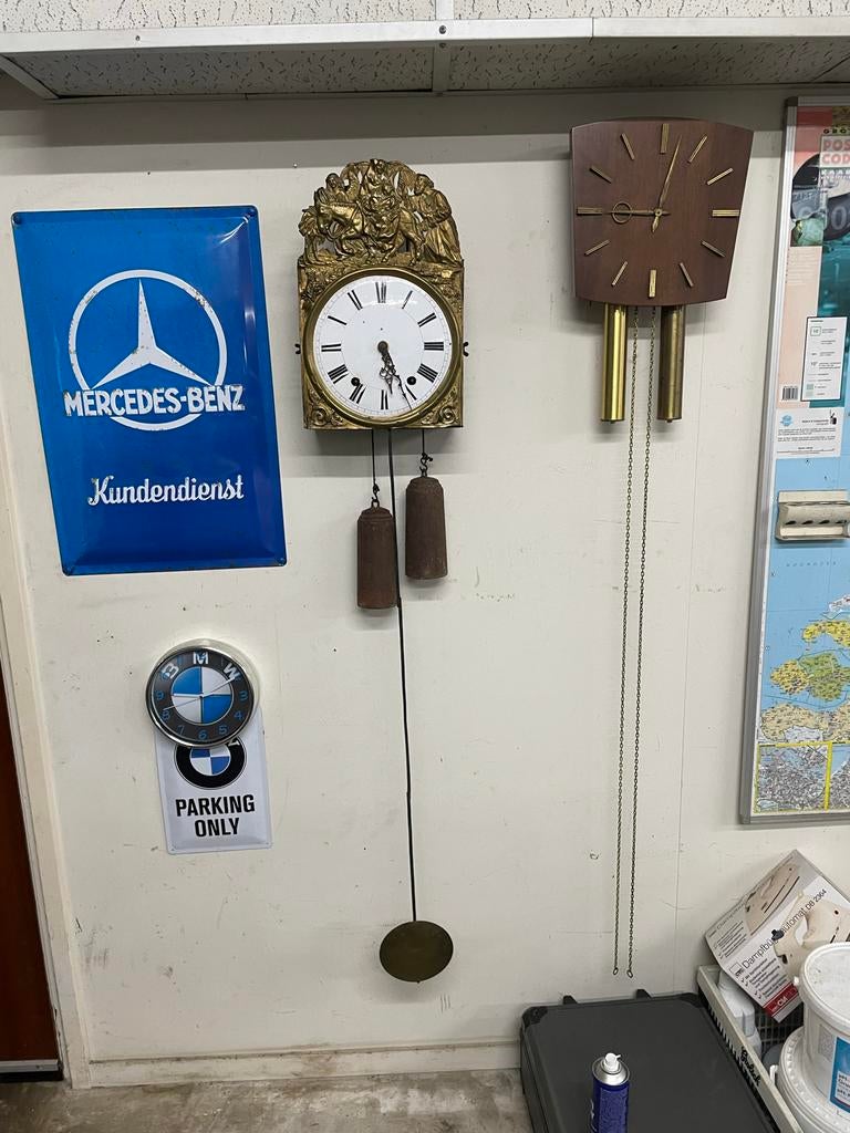 Antieke miniatuur Comtoise Klok - Latoen Koper, Antiek en Kunst, Ophalen of Verzenden