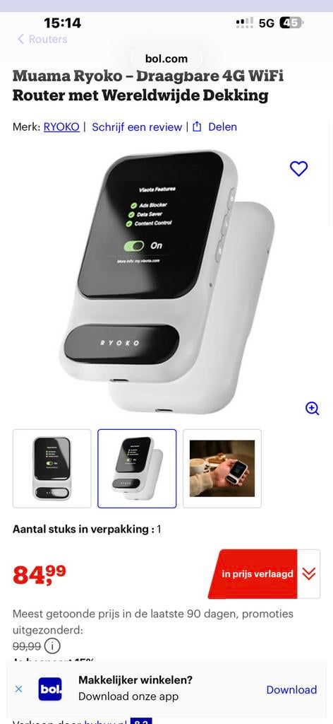 ‘Nieuw’!!  Muama Ryoko – Draagbare 4G WiFi router, Ophalen of Verzenden, Nieuw, Router