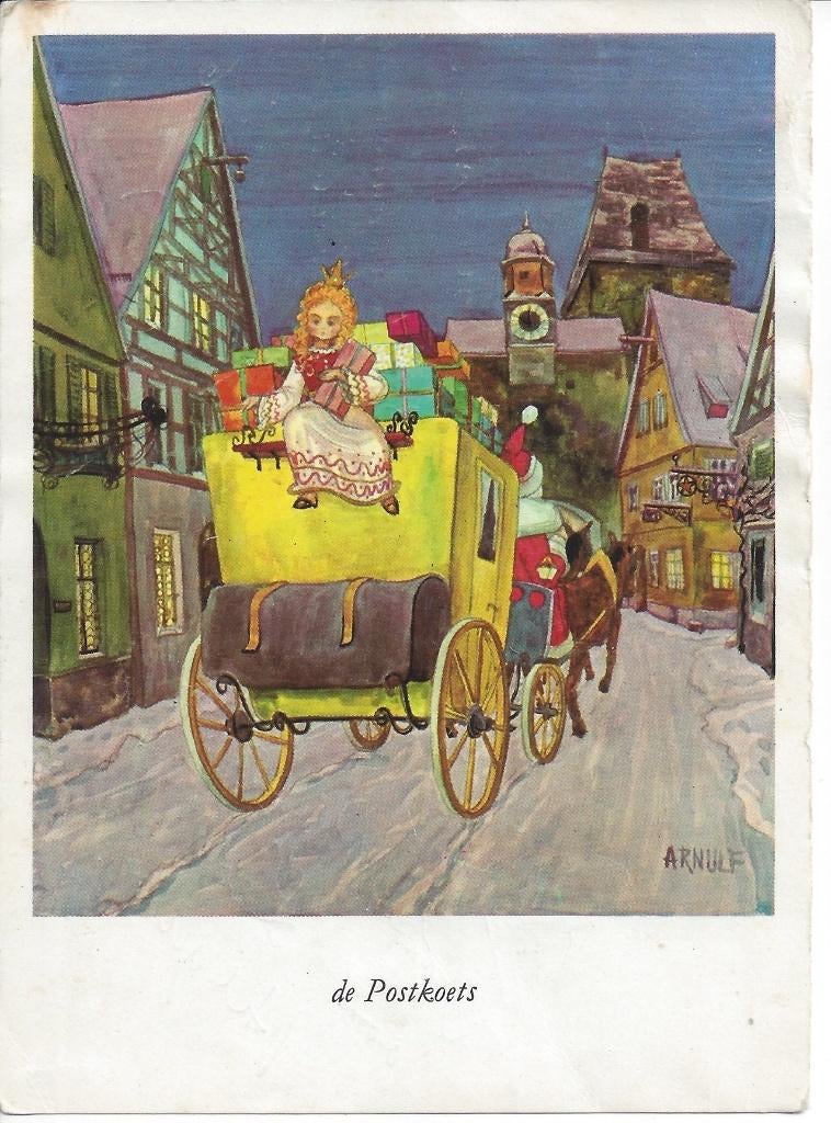 Kerstkaart, Verzamelen, Ophalen of Verzenden, 1960 tot 1980, Gelopen, Feest(dag)