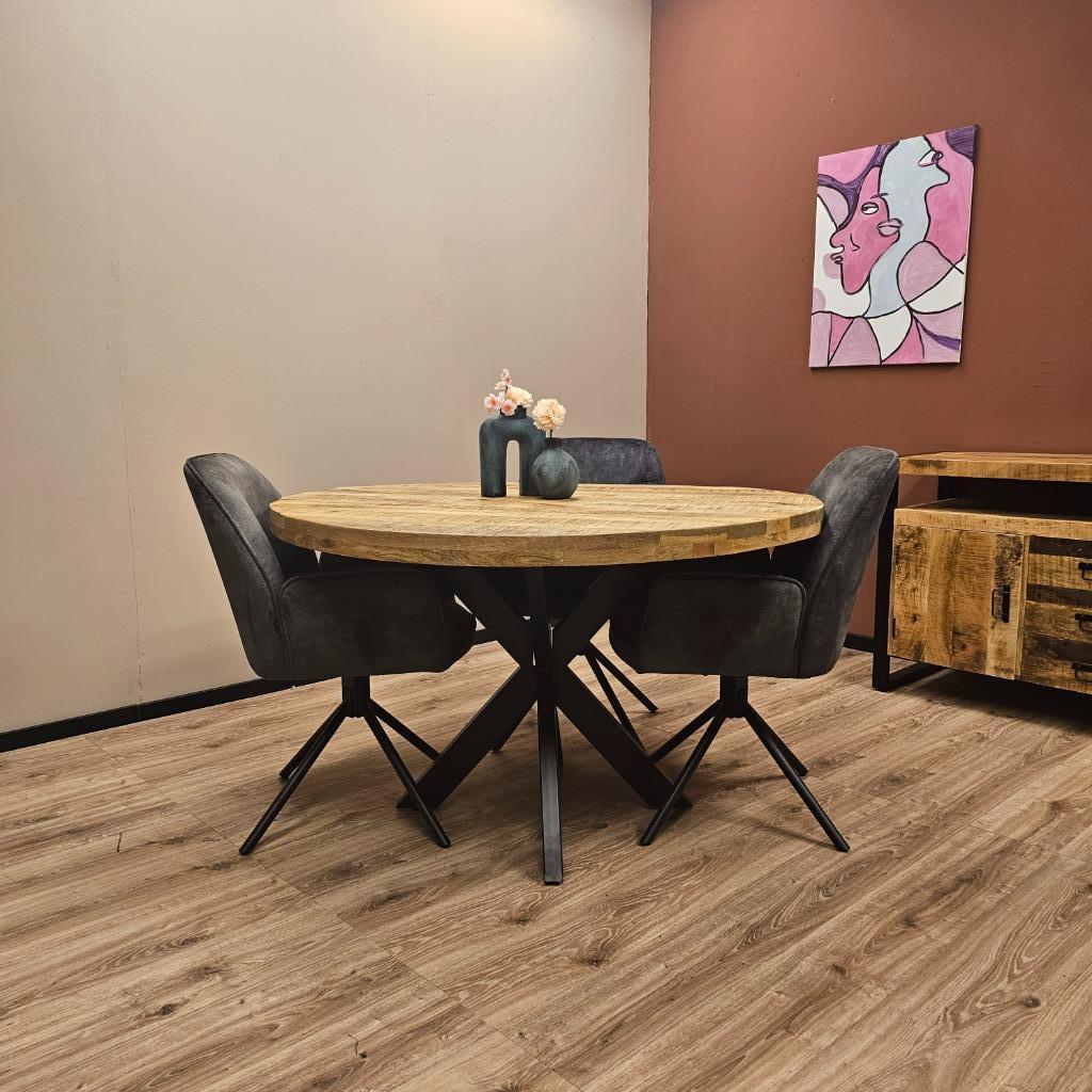 OPHEFFINGS Uitverkoop Mangohout | Eettafel rond | 120cm |, Huis en Inrichting, Tafels | Eettafels, Overige houtsoorten, Rond, Nieuw