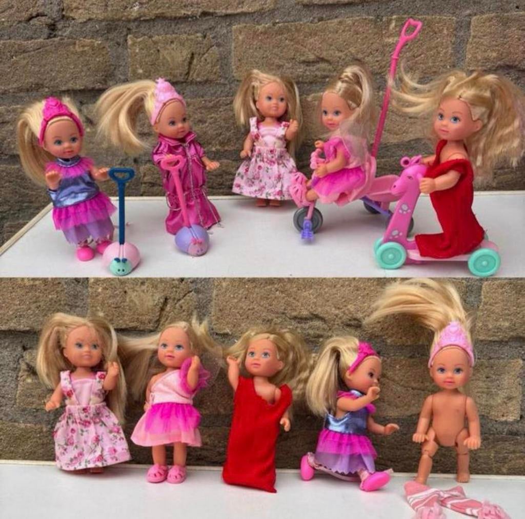 5x baby Barbie Simba pop met fiets, scatebord, stofzuiger, Ophalen of Verzenden, Gebruikt, Barbie