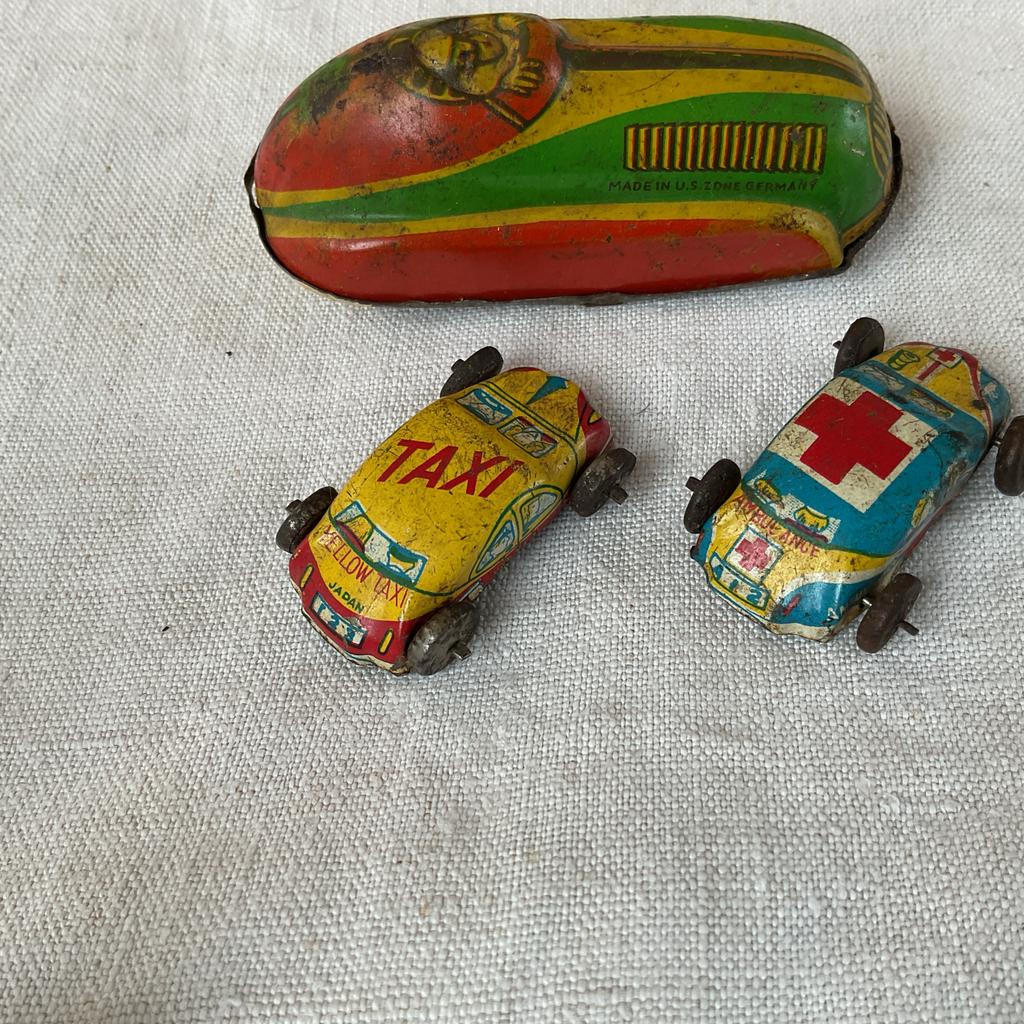 Oud Blikken Speelgoed Auto's, US zone Germany, 3 samen €21, Ophalen of Verzenden