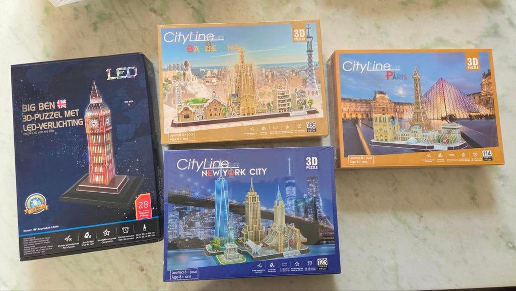 3D puzzels Londen, Barcelona, New York, Parijs, Hobby en Vrije tijd, Denksport en Puzzels, Ophalen of Verzenden, Minder dan 500 stukjes