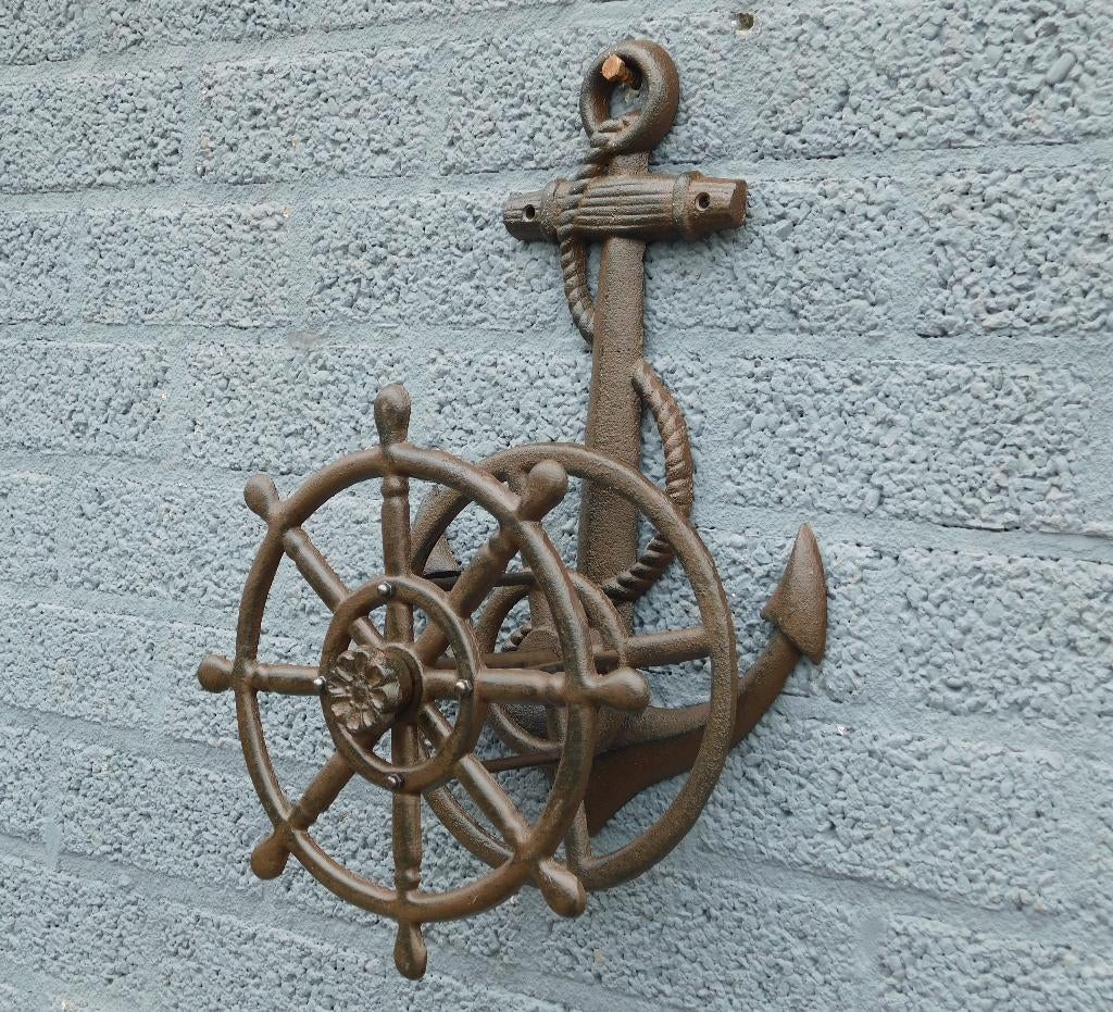 Waterslanghouder gietijzer met anker, bruin, Tuin en Terras, Tuinwanddecoratie, Ophalen of Verzenden