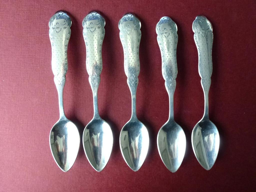 Biedermeier lepeltjes "D.E", verzilverd, Ophalen of Verzenden