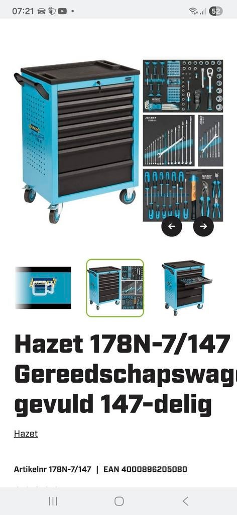 Hazet 178N-7/147 gereedschapswagen NIEUW IN DOOS, Ophalen, Gevuld, Nieuw