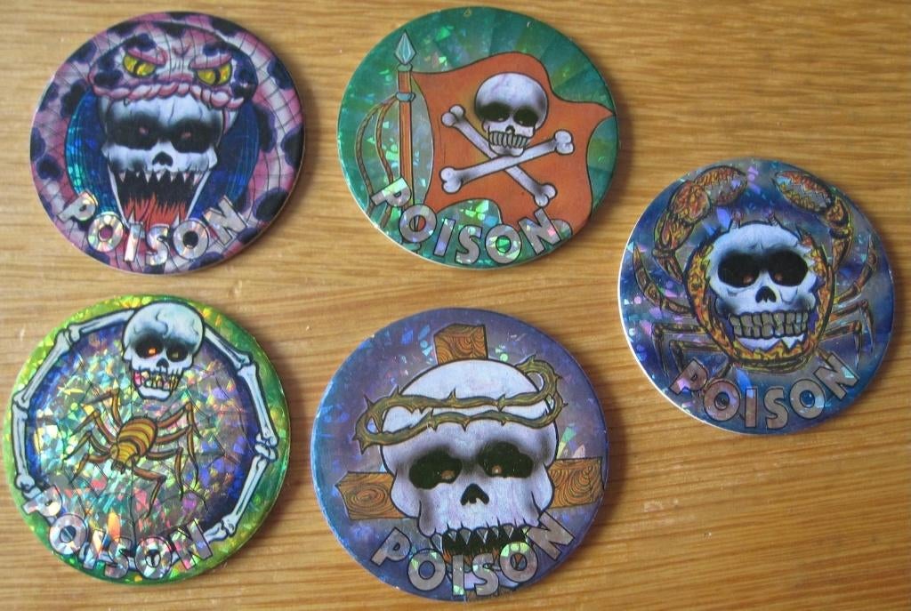 vijf flippo's - caps uit de serie poison met schedels, Verzamelen, Flippo's, Ophalen of Verzenden, Losse flippo's