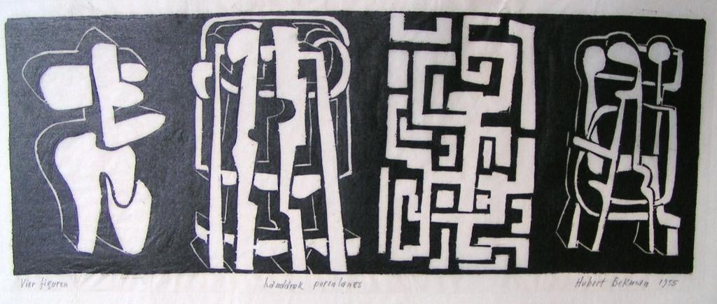 Hubert Bekman 4 figuren inkt ets tekening, Ophalen of Verzenden