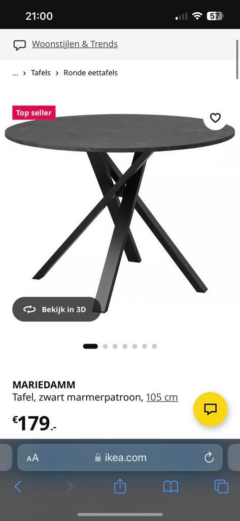Ronde eettafel IKEA MARIEDAMM 105cm – marmerlook – als nieuw, Huis en Inrichting, Tafels | Eettafels, Ophalen, 100 tot 150 cm