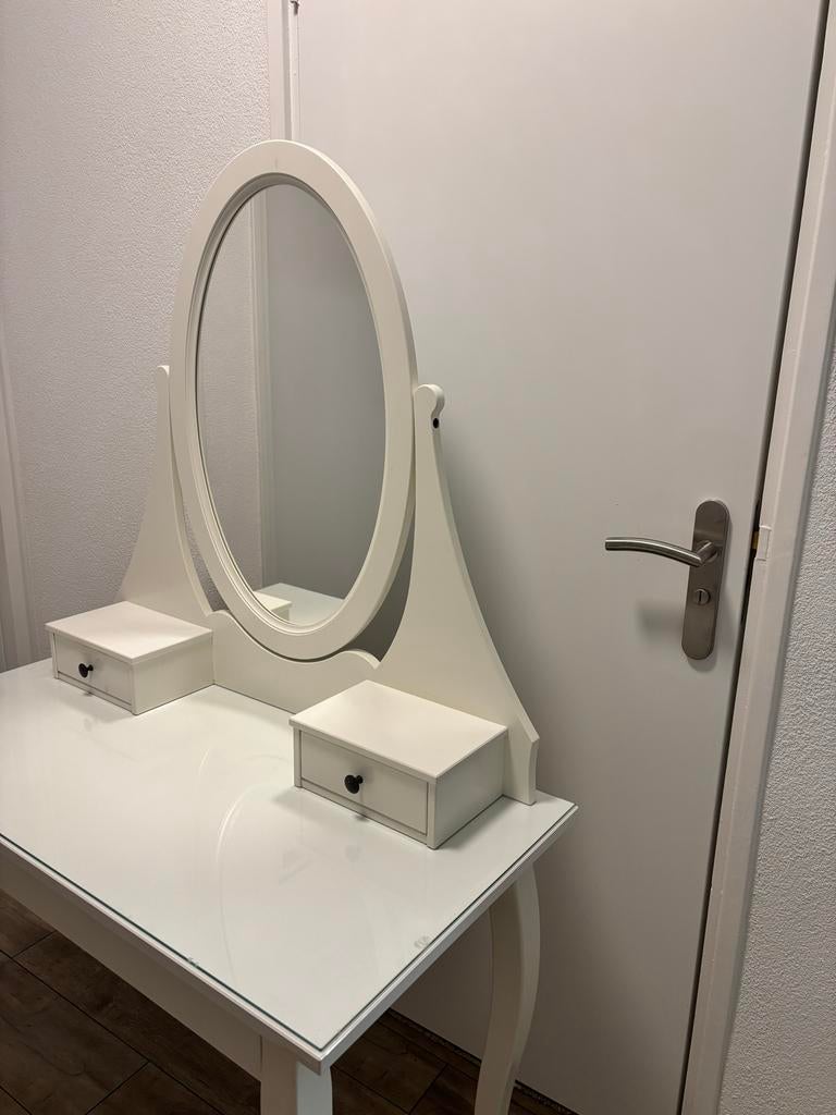 Witte make-up tafel met spiegel en lades, Gebruikt, Minder dan 100 cm, Hout, 50 tot 100 cm