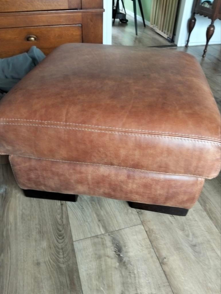 Poef of Hooker echt lederen, Vierkant, Zo goed als nieuw, 75 tot 100 cm, 75 tot 100 cm