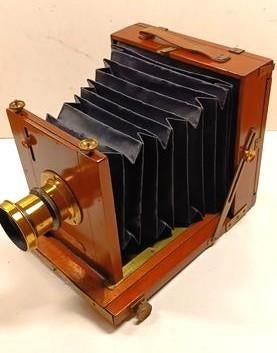 Holzreisecamera aus ca 1900 mit Messing Optik, Ophalen of Verzenden, Voor 1940, Fototoestel