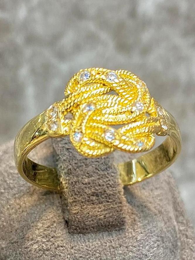 14k Mattenklopper Ring met Stenen, 19 tot 20, Nieuw, Ophalen of Verzenden, Dame of Heer