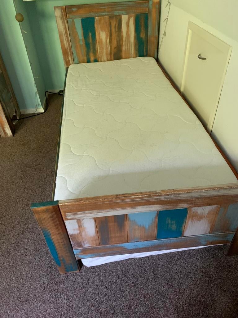 Steigerhouten bed, Ophalen, Eenpersoons, Steigerhout, 90 cm