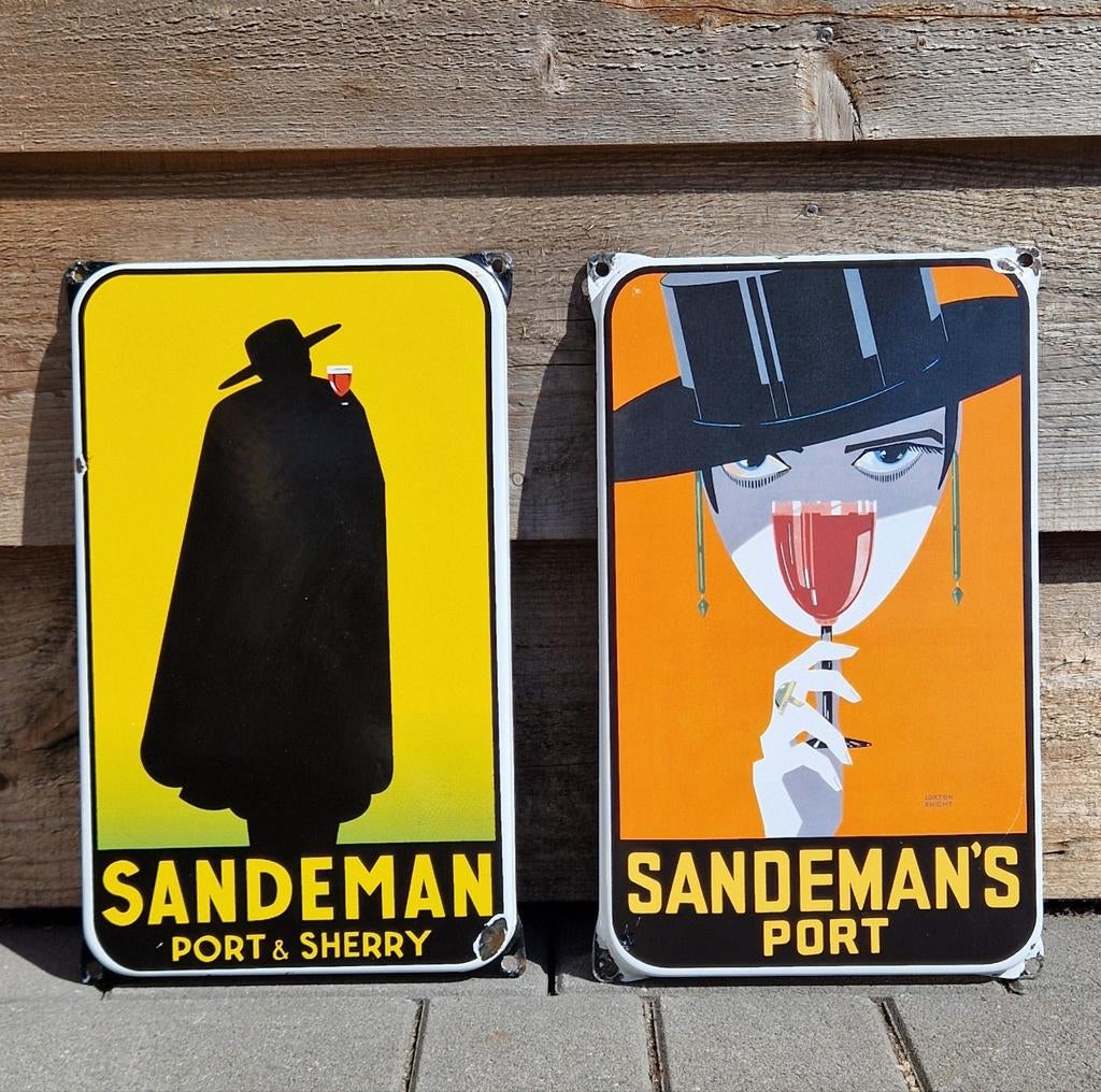 Emaille Sandeman reclameborden, Ophalen of Verzenden, Gebruikt, Reclamebord