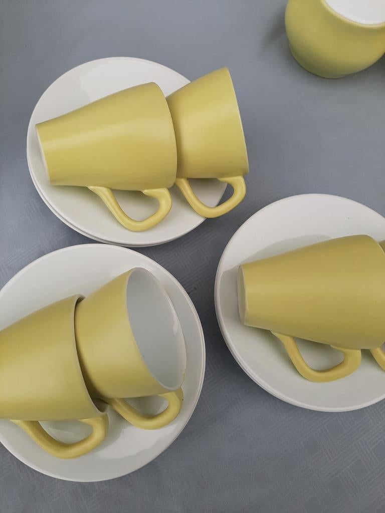 6 kop en schotels /roomstel / Goedewaagen/ geel/ wit, Ophalen of Verzenden