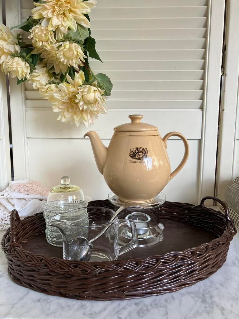 Vintage Douwe Egberts koffiepot theelicht dienblad, Ophalen of Verzenden