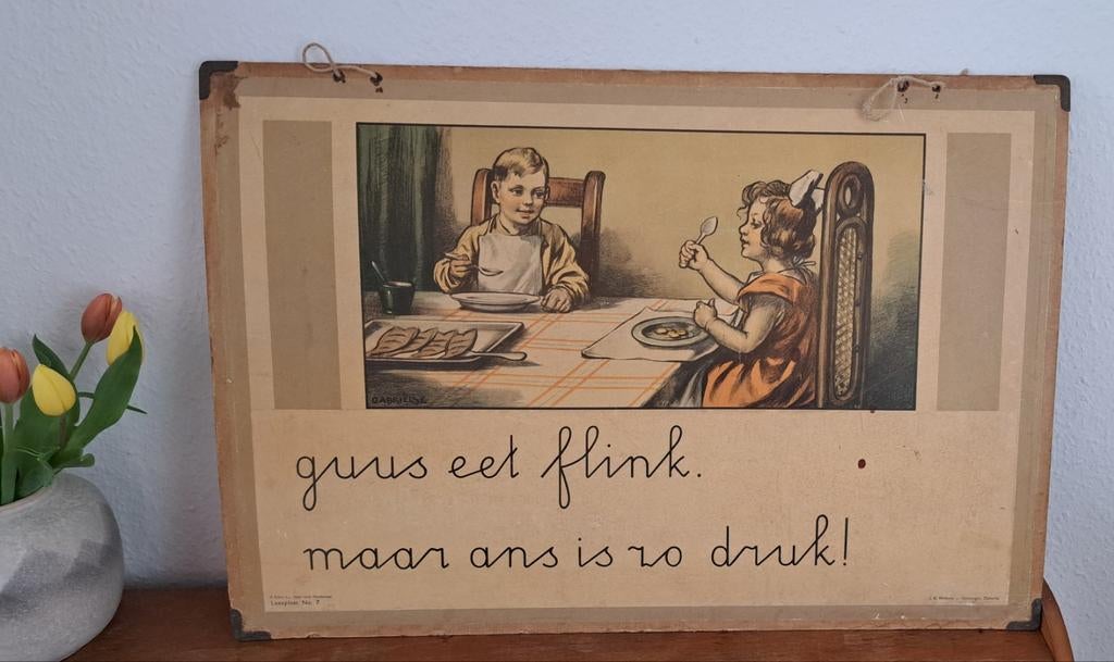 Schoolplaat leesplaat no. 7, Antiek en Kunst, Antiek | Schoolplaten, Ophalen of Verzenden