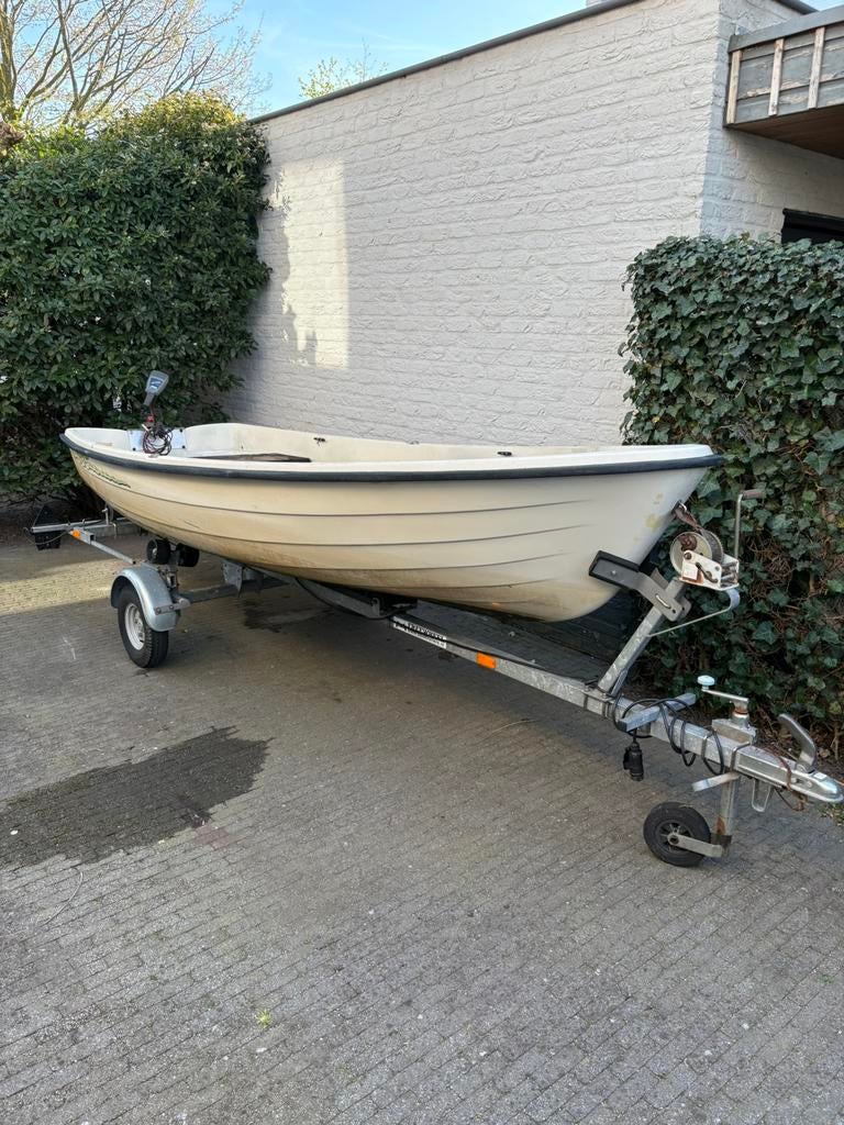 Terhi 385 polyester boot met elektromotor en boottrailer, Ophalen of Verzenden