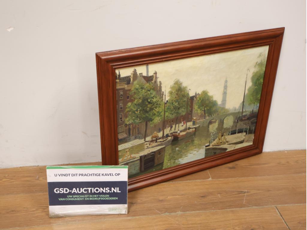 Olieverf Schilderij - Amserdamse Kanalen, Ophalen of Verzenden
